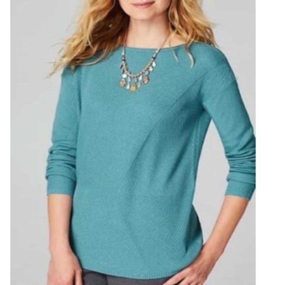 J. Jill Juno Turquoise Blue Ribbed Sweater Boat Neck Women's Size Medium